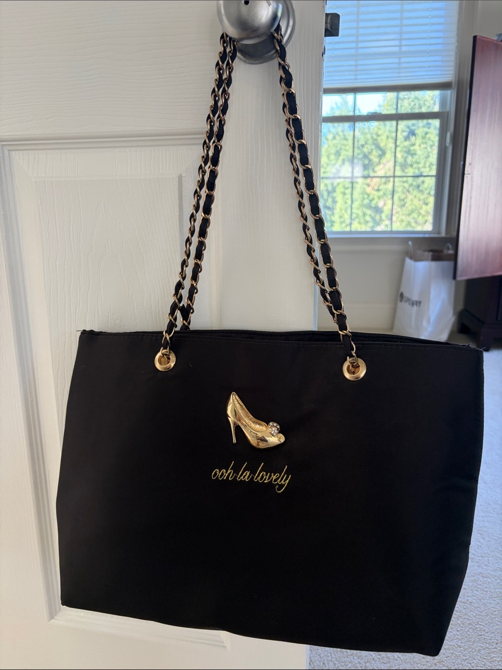 DSW Black Tote with Gold Shoe Emblem